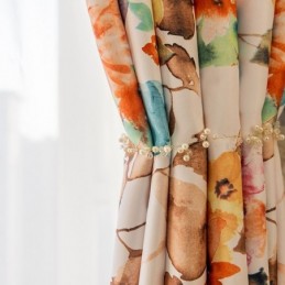 Cortina Hecha A Medida Cortina Con Estampado De Plantas Estilo Americano