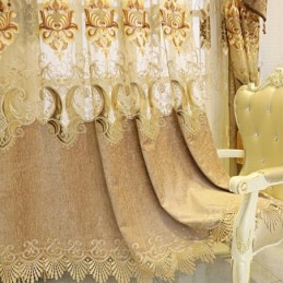 Cortina Semiopaca De Chenilla, Hecha A Medida, Con Bordado De Flores Europeas Para Sala De Estar Y Dormitorio.