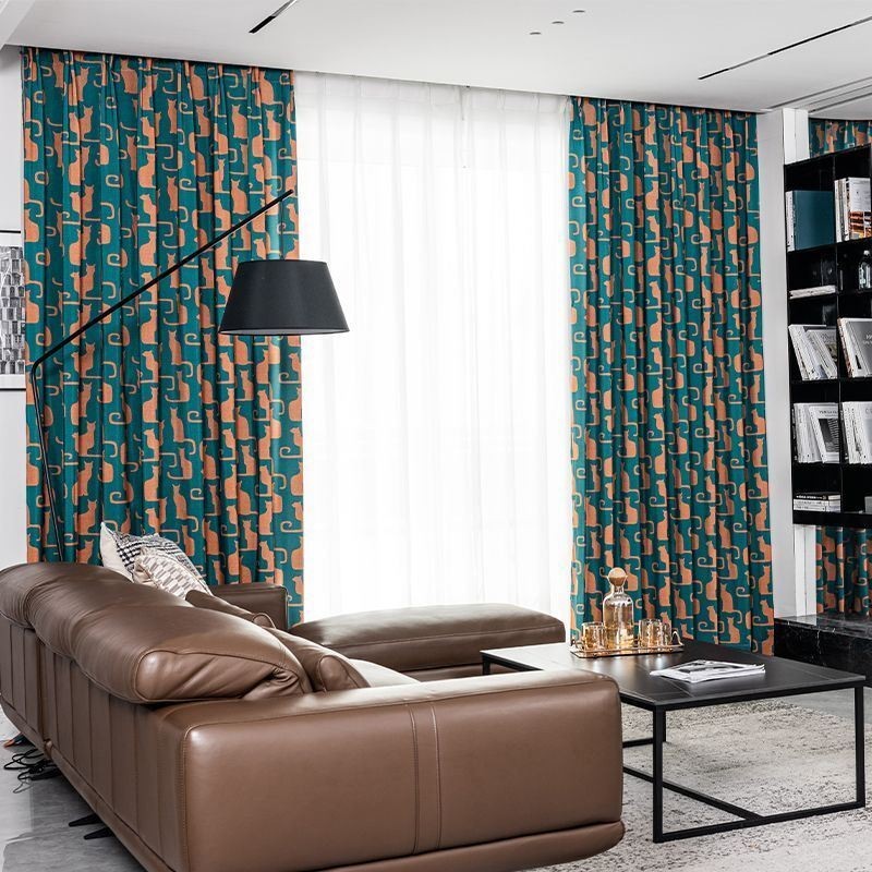 Cortina De Algodón Hecha A Medida Con Estampado De Gatitos Estilo Nórdico