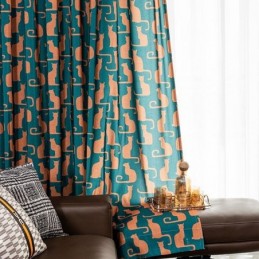 Cortina De Algodón Hecha A Medida Con Estampado De Gatitos Estilo Nórdico
