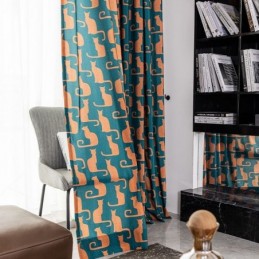 Cortina De Algodón Hecha A Medida Con Estampado De Gatitos Estilo Nórdico