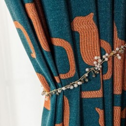 Cortina De Algodón Hecha A Medida Con Estampado De Gatitos Estilo Nórdico