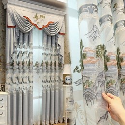 Cortinas Semiopacas De Chenilla Estilo Chino Con Bordado De Montañas Para Sala De Estar Y Dormitorio