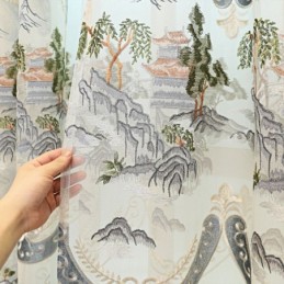 Cortinas Semiopacas De Chenilla Estilo Chino Con Bordado De Montañas Para Sala De Estar Y Dormitorio