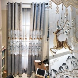 Cortinas Nórdicas De Chenilla Con Bordado De Cervatillo, Semiopacas, Para Sala De Estar Y Dormitorio