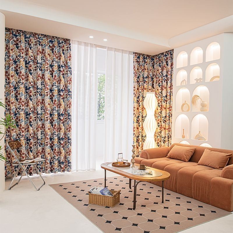 Cortina De Algodón Estilo Nórdico Hecha A Medida Con Estampado De Hojas