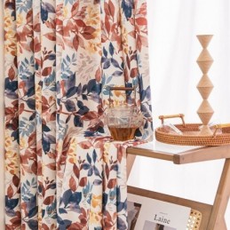 Cortina De Algodón Estilo Nórdico Hecha A Medida Con Estampado De Hojas