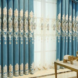 Cortina Semiopaca De Chenilla, Hecha A Medida, Con Bordado De Flores Europeas Para Ventana De Sala De Estar Y Dormitorio.