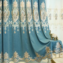 Cortina Semiopaca De Chenilla, Hecha A Medida, Con Bordado De Flores Europeas Para Ventana De Sala De Estar Y Dormitorio.