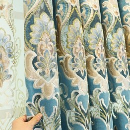 Cortina Semiopaca De Chenilla, Hecha A Medida, Con Bordado De Flores Europeas Para Ventana De Sala De Estar Y Dormitorio.