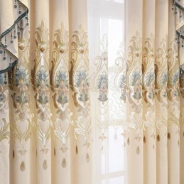 Cortina Semiopaca De Chenilla, Hecha A Medida, Con Bordado De Flores Europeas Para Ventana De Sala De Estar Y Dormitorio.