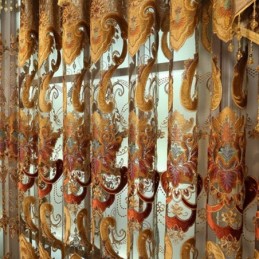 Cortina Semiopaca Hecha A Medida Con Bordado De Flores Europeas Para Sala De Estar Y Dormitorio