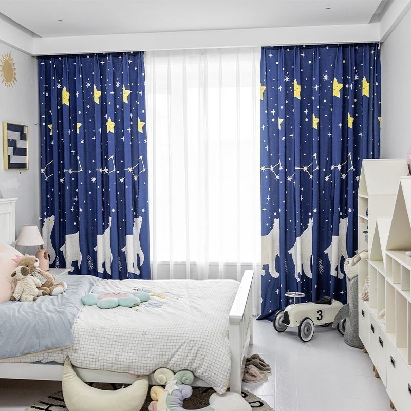 Cortina De Algodón Hecha A Medida, Estilo Infantil, Con Estampado De Oso Polar.