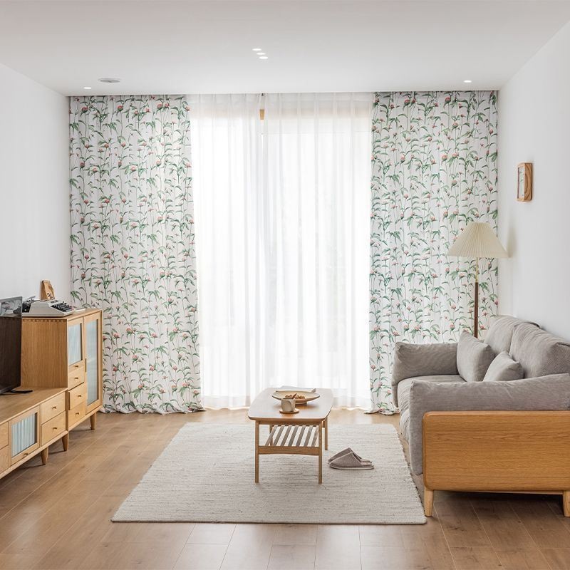 Cortina De Estilo Nórdico Hecha A Medida, Cortina De Poliéster Con Estampado De Plantas.