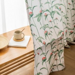 Cortina De Estilo Nórdico Hecha A Medida, Cortina De Poliéster Con Estampado De Plantas.