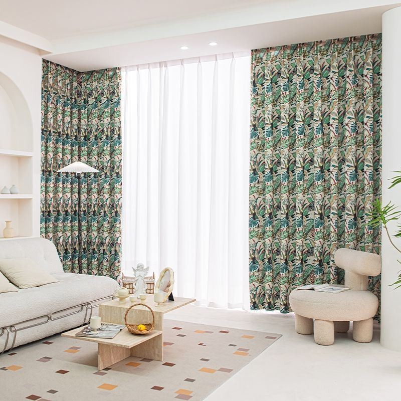 Cortina De Algodón Estilo Americano Hecha A Medida Con Estampado De Plantas