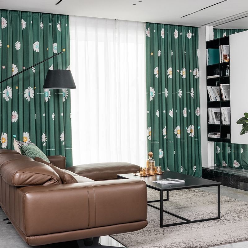 Cortina De Algodón Hecha A Medida Cortina Con Estampado De Flores Estilo Nórdico