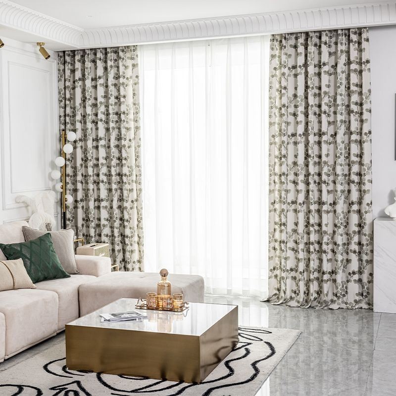 Cortina De Algodón Hecha A Medida Cortina Con Estampado De Hojas Nórdicas