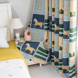 Cortinas De Algodón Estilo Infantil Con Estampado De Caballo Blanco