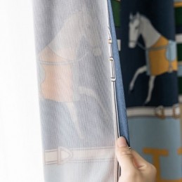 Cortinas De Algodón Estilo Infantil Con Estampado De Caballo Blanco