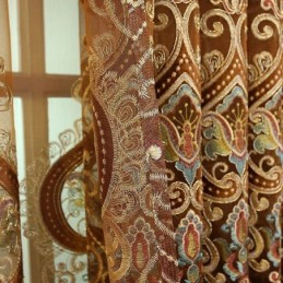 Cortina Semiopaca Hecha A Medida Con Bordado De Flores Europeas Para Sala De Estar Y Dormitorio