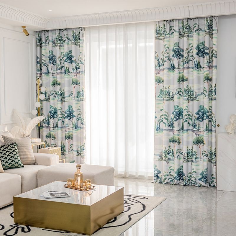 Cortinas Con Estampado De Bosque Estilo Americano