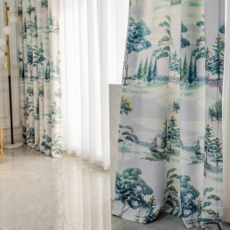 Cortinas Con Estampado De Bosque Estilo Americano