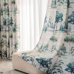 Cortinas Con Estampado De Bosque Estilo Americano