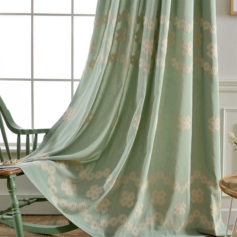 Cortina Opaca De Algodón De Estilo Nórdico Hecha A Medida Con Bordado Floral