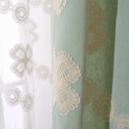 Cortina Opaca De Algodón De Estilo Nórdico Hecha A Medida Con Bordado Floral