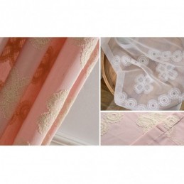 Cortina Opaca De Algodón De Estilo Nórdico Hecha A Medida Con Bordado Floral