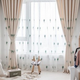 Cortinas Estilo Infantil Con Diseño De Cactus Bordado