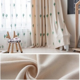 Cortinas Estilo Infantil Con Diseño De Cactus Bordado