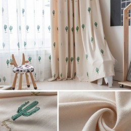 Cortinas Estilo Infantil Con Diseño De Cactus Bordado