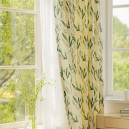 Cortinas Chevron Americanas Con Estampado De Hojas De Bambú Y Tinta