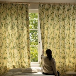 Cortinas Chevron Americanas Con Estampado De Hojas De Bambú Y Tinta