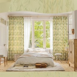 Cortinas Chevron Americanas Con Estampado De Hojas De Bambú Y Tinta