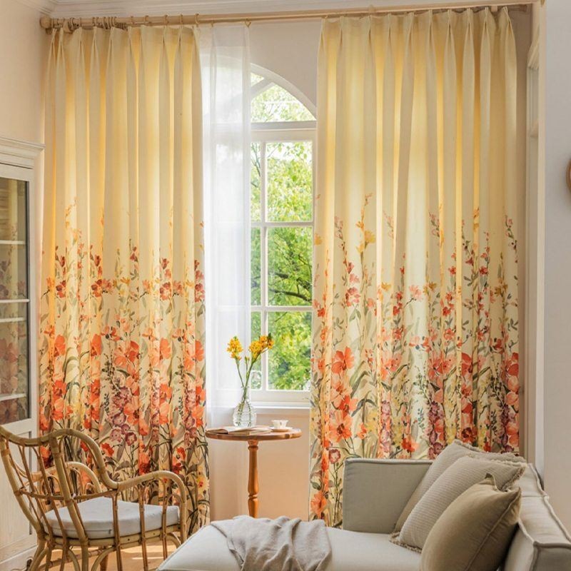 Cortinas Chevron Con Estampado Floral Americano