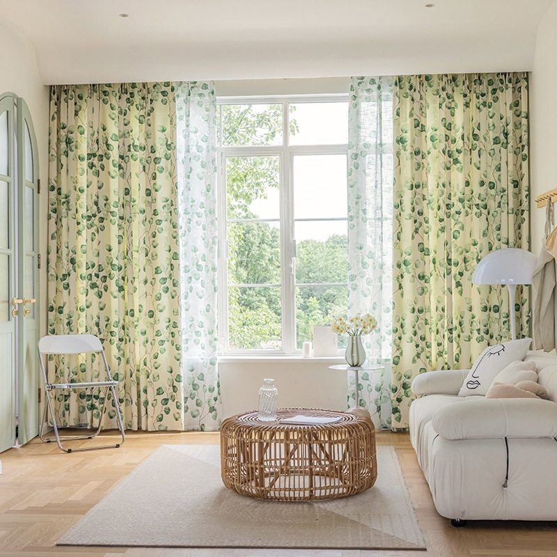 Cortinas Chevron Estilo Americano Con Estampado De Hojas