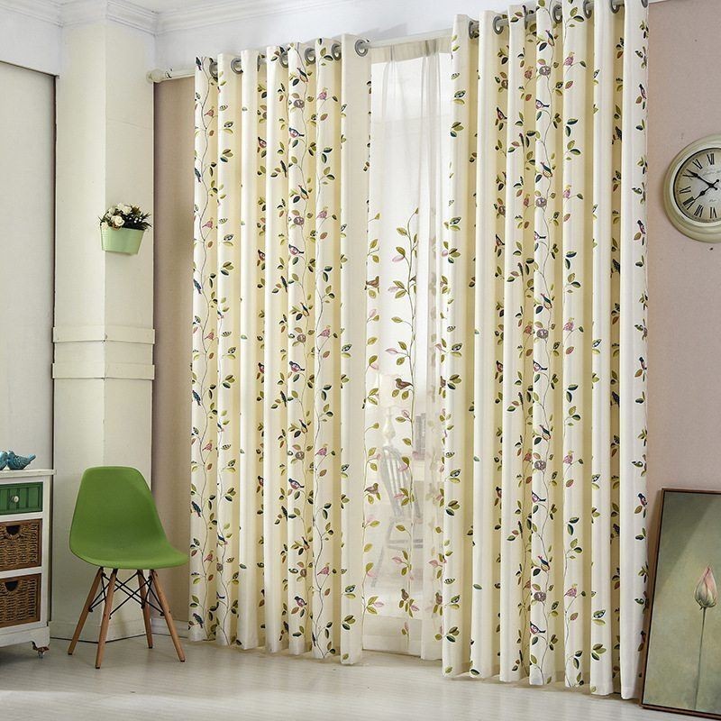 Cortinas De Terciopelo Estilo Americano Con Estampado De Hojas Y Pájaros