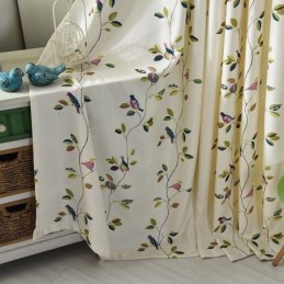 Cortinas De Terciopelo Estilo Americano Con Estampado De Hojas Y Pájaros