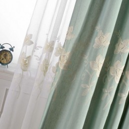Cortinas Opacas De Lino Y Algodón Con Flores Nórdicas Bordadas