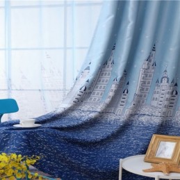 Cortina Azul Con Estampado De Castillo, Hecha A Medida, Tela Nórdica Popular Para Dormitorio Infantil.