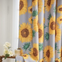 Cortina De Polialgodón Hecha A Medida Con Estampado De Girasoles Americanos, Cortinas Semi Opacas