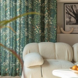 Cortina De Polialgodón Americano, Hecha A Medida, Con Estampado De Plantas, Semiopaca.