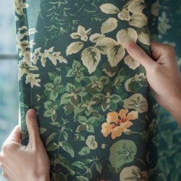 Cortina De Polialgodón Americano, Hecha A Medida, Con Estampado De Plantas, Semiopaca.