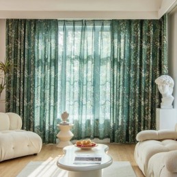 Cortina De Polialgodón Americano, Hecha A Medida, Con Estampado De Plantas, Semiopaca.