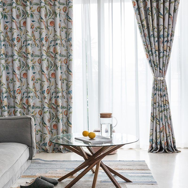 Cortinas Estampadas De Plantas Y Pájaros Americanos Opacas