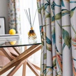 Cortinas Estampadas De Plantas Y Pájaros Americanos Opacas