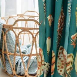 Cortina De Polialgodón Hecha A Medida Con Estampado De Plumas, Estilo Americano, Semiopaca